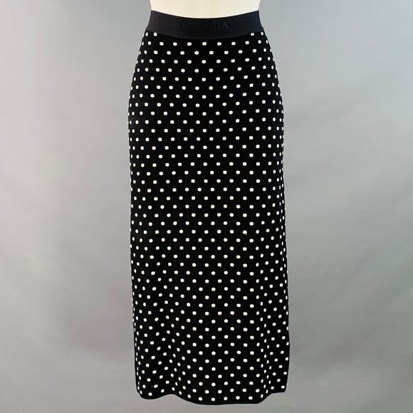 ESCADA Size M Black White Viscose Blend Polka Dot Pencil Midi Skirt - Picture 1 of 9